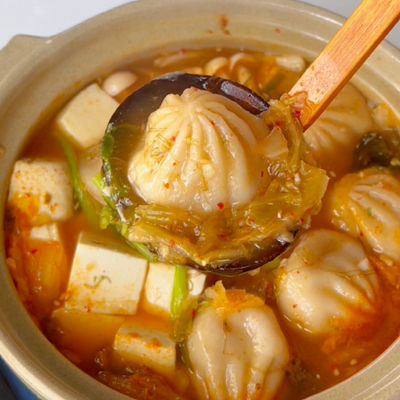 Single Serve Kimchi Stew with Pork Soup Dumplings