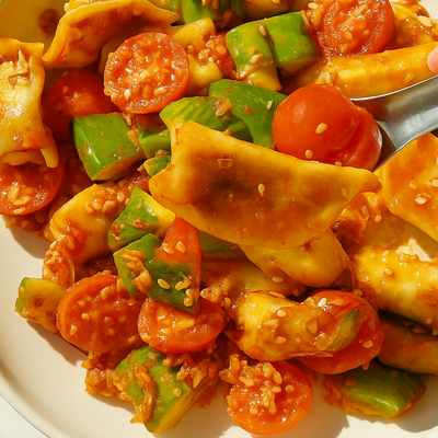 Smashed Cucumber Salad with Crispy Potstickers