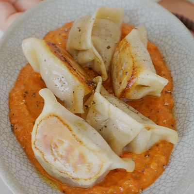 Romesco Dipping Sauce with Potstickers