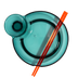 Top view of teal dumpling dipping bowl with small sauce well and built-in chopstick groove, orange chopsticks