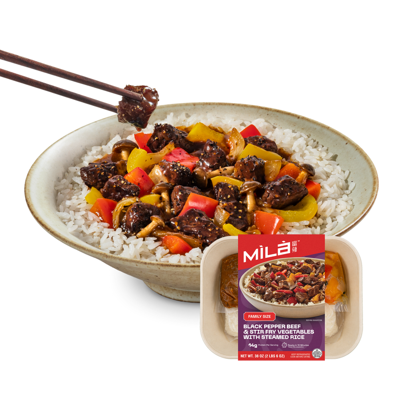 Black Pepper Beef & Stir Fry Vegetables with Steamed Rice