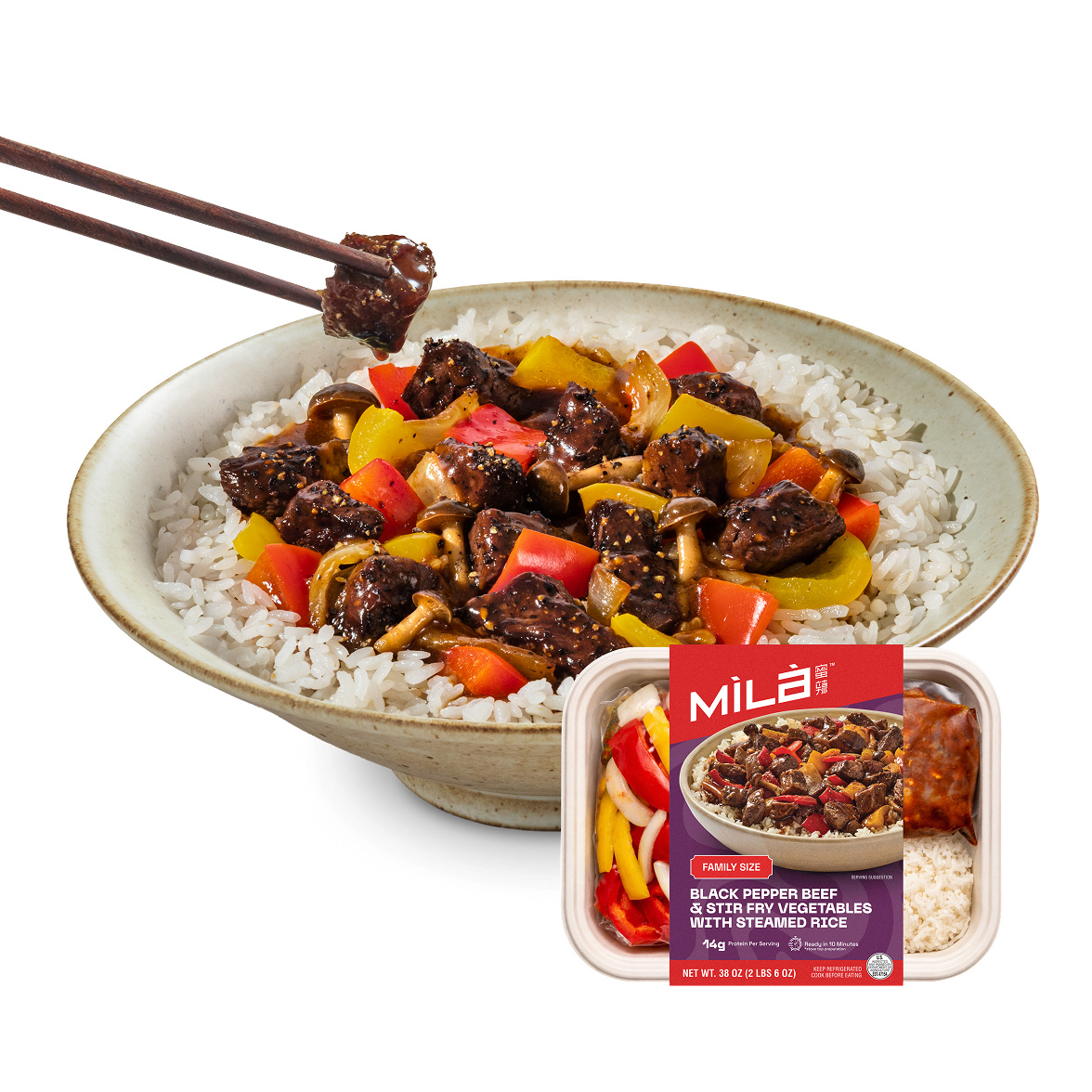 Black Pepper Beef & Stir Fry Vegetables with Steamed Rice